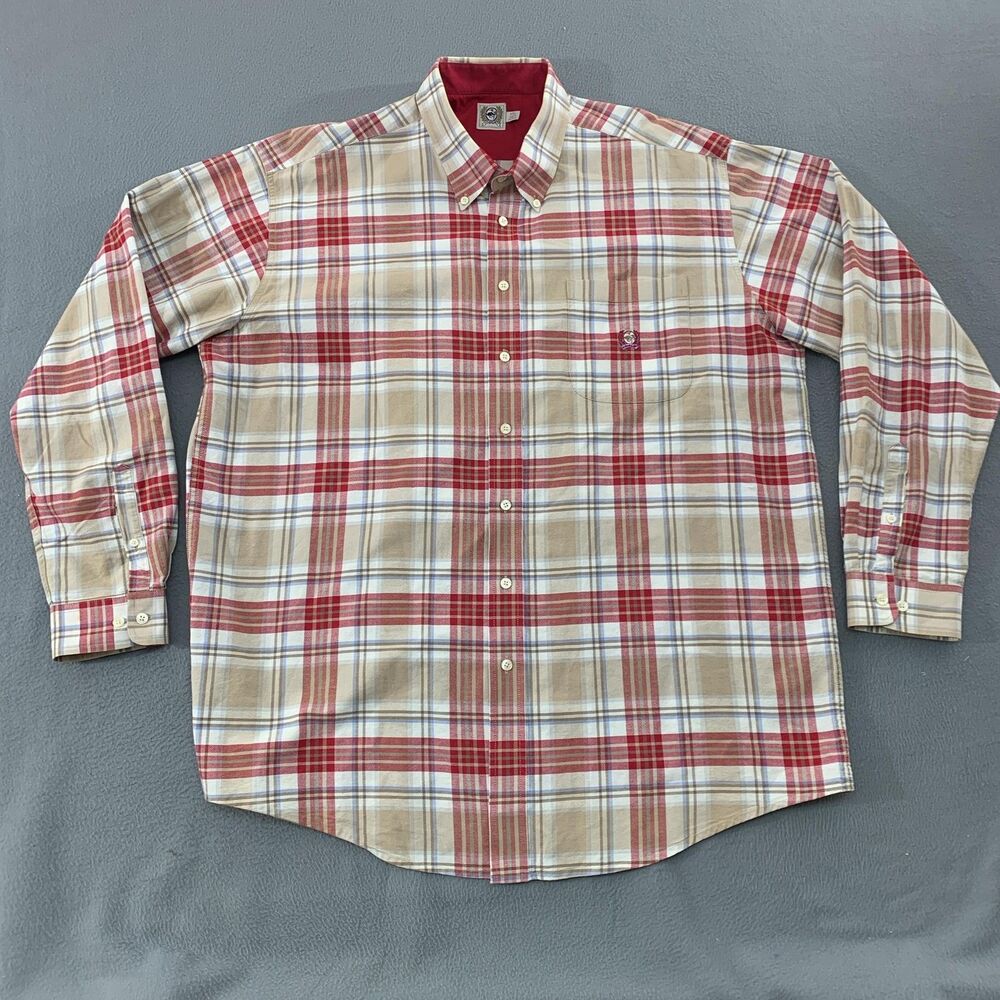 Cinch Shirt Mens 2XL Red Tan Plaid Button Down Long Sleeve Western Cotton Casual